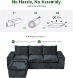 MONVANE 102" Modular Sectional Sofa, Oversized 4 Seat Convertible L Shaped Cloud Couch with Multi-Use Lounge Ottoman, Comfy Crushed Velvet Couches for Living Room, Charcoal Grey