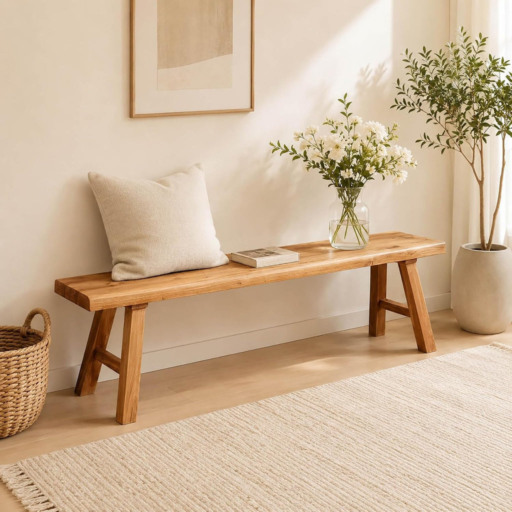 Farmhouse Solid Wooden Narrow Bench Natural Rustic Kitchen Dining Table Skinny Entryway Shoe Benches 47.2/62.9/70.8/78.8 In End of Bed Bench Dining Bench Shoe Bench For Hallway(47.2x10.2x17.7in)