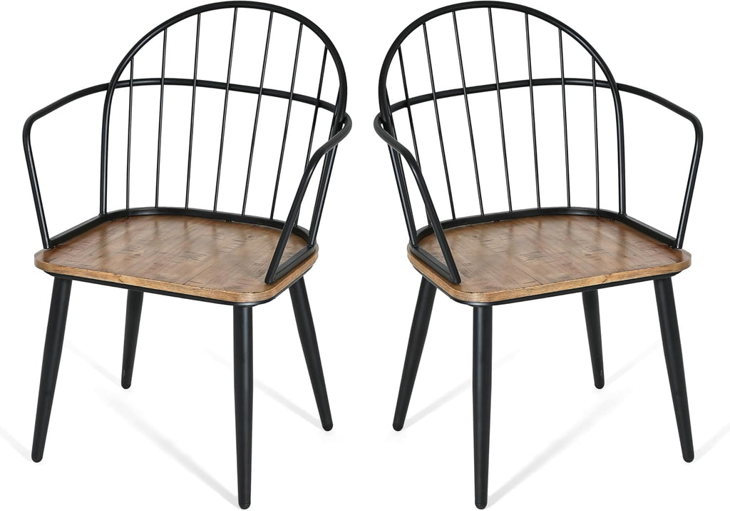 Christopher Knight Home Drats Dining Chairs Set of 2, Accent Dining Chair, Birch Finish Seating Kitchen Chair, Bucket Backrest Metal Frame Armchair, Industrial Dining Chair for Dining Room, Natural