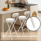 2 Pcs Folding Bar Stool with Backrest & Footrest 25.6in Height Tall Foldable Stool Chair Leather Padded for Kitchen Bar Shop 275.58 lbs Capacity White