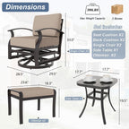 Kurapika 5 Pieces Patio Furniture Set, Outdoor Aluminum Swivel Gliders Rocker, Patio Bistro Set Rocking Chair with Thickened Cushions and Side Table(Sand)