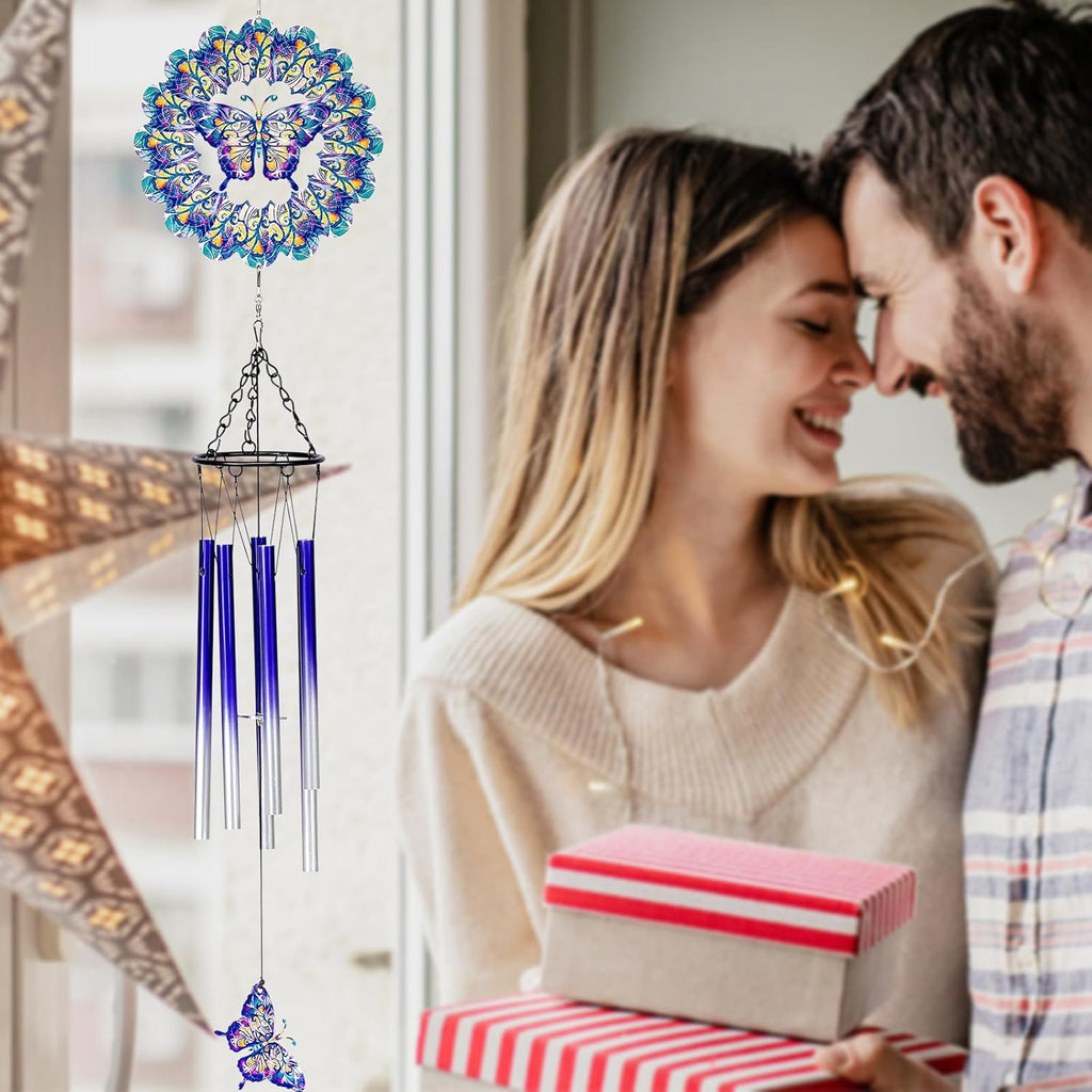 TUOKING Wind Chimes for Outside Butterfly Wind Spinner Windchimes Hanging Decoration for Outdoor Yard Garden Patio, Unique Gift for Mom,Women,Chimes Lovers