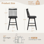 LUE BONA 360° Swivel Bar Stools Set of 3, Black Windsor Barstools, Counter Height Barstool with Spindle Back, 24 inch Farmhouse Wooden Counter Stools for Kitchen Island, Pub, Bistro, Cafe, Dining Room