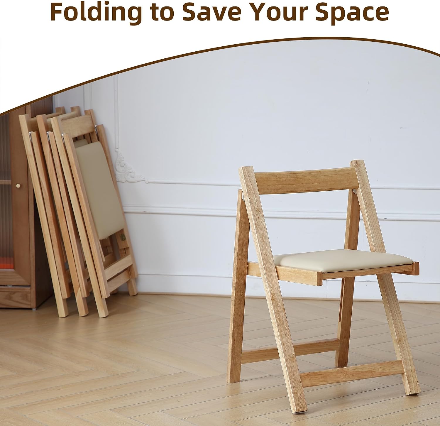 COMUHOME Wood Round Folding Dining Table with 4 Chairs, 47.3" Folding Table and Chairs with Storage Shelf Metal Legs for Home Dining Room Living Room, Space Saving Foldable Dining Table with 4 Chairs