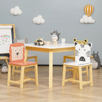 5 Pieces Table and Chair Set, Cartoon Animals Pattern Activity Play Set with Solid Wood Legs, Wooden Furniture for Playroom, Daycare & Kindergarten