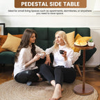 Round Side Table, Small Drink Table for Small Spaces, Wooden Pedestal Side Table for Living Room, Bedroom, Corners, and Office