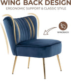 DUOMAY Modern Accent Chair Set of 2 Velvet Slipper Chair with Gold Legs Wingback Side Chair for Living Room Bedroom Entryway Small Corner Chair for Space Saving, Blue