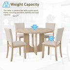 JIJIWANG 47.3" 5-Piece Round Dining Table Set with 4 Upholstered Dining Chairs, Modern Round Dining Table Set for 4 for Living Room Kitchen Light Oak & Beige