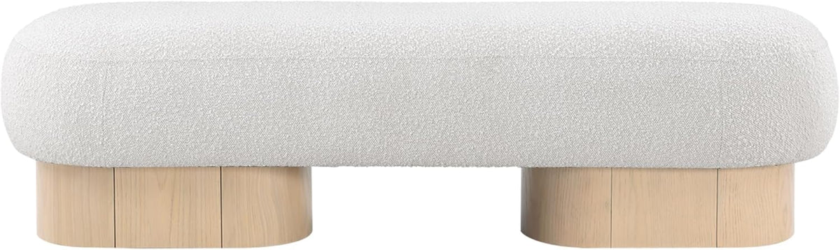 Meridian Furniture 22001Cream Robertson Collection Art Deco Bench with Luxurious Cream Boucle Fabric and Rich Natural Oak Finish, 60.5" W x 18" D x 16" H, Cream