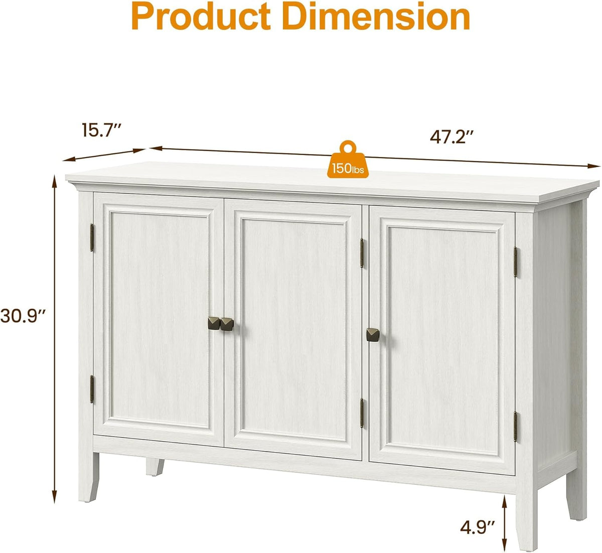 RoyalCraft Buffet Cabinet with Storage, Mid Century Modern Sideboard with 3 Doors, Wood Credenza Coffee Bar Cabinet, Console Table for Dining Room, Living Room, Kitchen, Hallway, Grayish-White