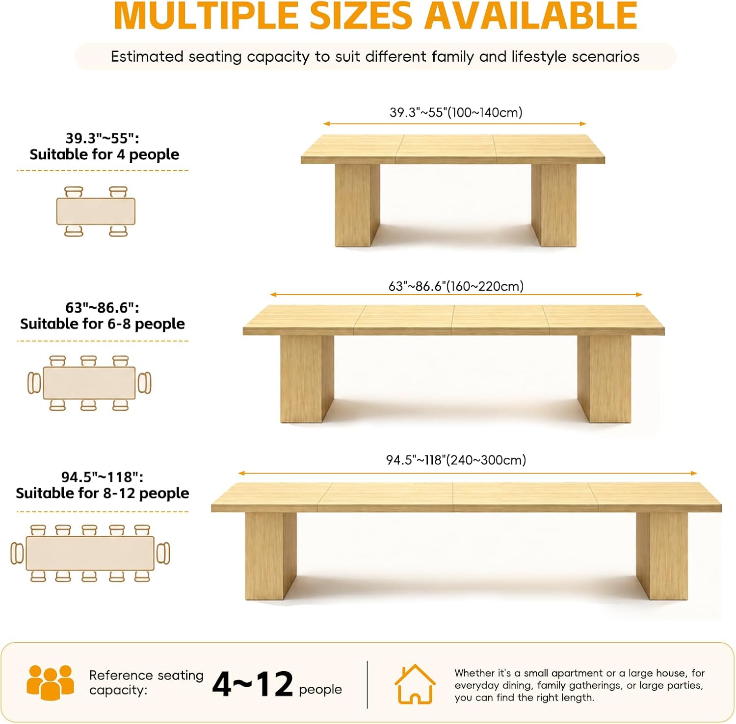 Dining Table for 4-12 People, Modern Wood Kitchen Table with Storage Cabinets, Dining Room Table for Kitchen Living Room Apartment, Space Saving Rectangle Table.