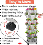 Vertical Planter 7 Tier Stackable Planters Garden Planters Strawberry Herb Flower and Vegetable Planter Indoor Outdoor Gardening Pots with Removable Wheels and Tools