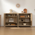 SICOTAS Rattan Sideboard Buffet Cabinet with Large Storage : Boho Credenza Coffee Bar Cabinet with Adjustable Shelves, Farmhouse Console Table for Kitchen, Living Room, Entryway, Natural, 2 Pieces
