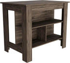 Dark Brown Kitchen Island with Three Shelves and Four Legs | Spacious kitchen island with three storage shelves and wide top surface for meal prep