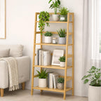 Bamboo Ladder Shelf, 4-Tier Wooden Ladder Bookshelf & Bookcase Organizer