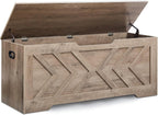 47.2” Storage Bench,Extra Large Wooden Storage Chest with 2 Safety Hinges,entryway Bench,Blanket Storage,Shoe Storage Bench for Entryway,Bedroom,Living Room,Easy Assembly.-Greige