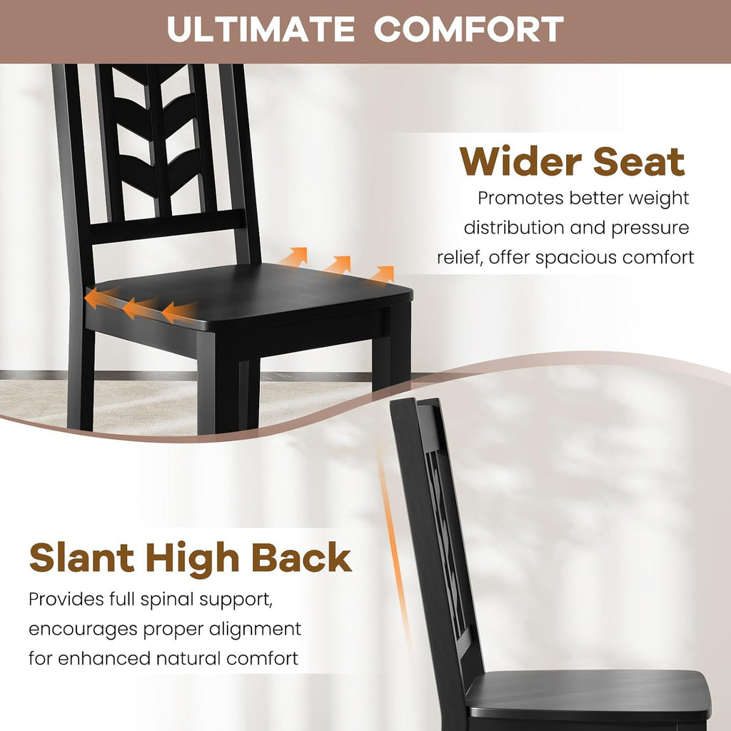 NAFORT Wood Dining Chairs Set of 6, Black Kitchen Chairs, Solid Rubber Wood Chair with Non-Slip Foot Pads, Max Load of 430 Lbs, Farmhouse Seat High Chevron Back Dining Room Chairs