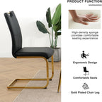Henf Glass Dining Table Set for 6, 7 Piece Modern Kitchen Table and Chairs for 6,Gold Dining Room Table Set with 61" Glass Dinner Table & 6 Black Faux Leather Chairs for Small Space,Home, Apartment