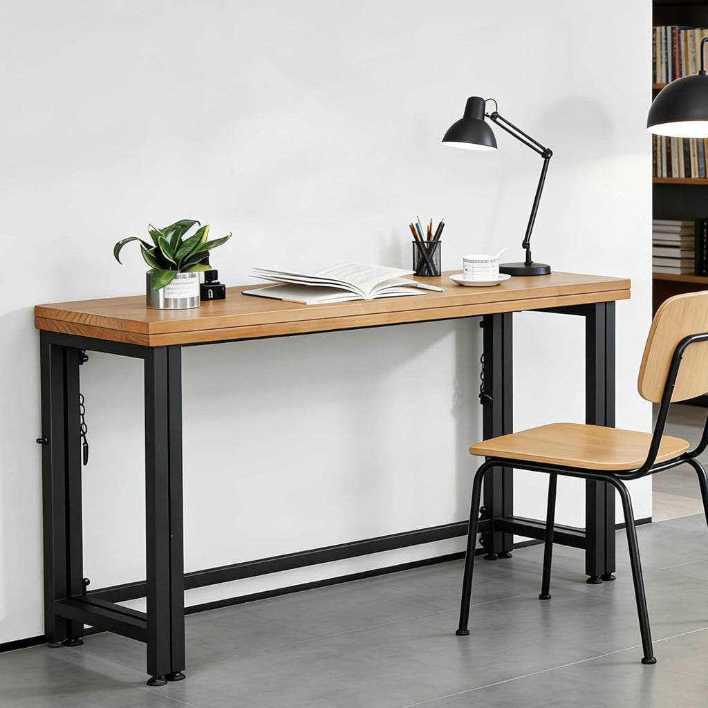 Foldable Dining Table,Solid Wood Flip Top Narrow Console Table,Small Writing Work Office Computer Desk, for Entrance Hallway Living Room, Easy to Fold & Store (55.11in/140cm)