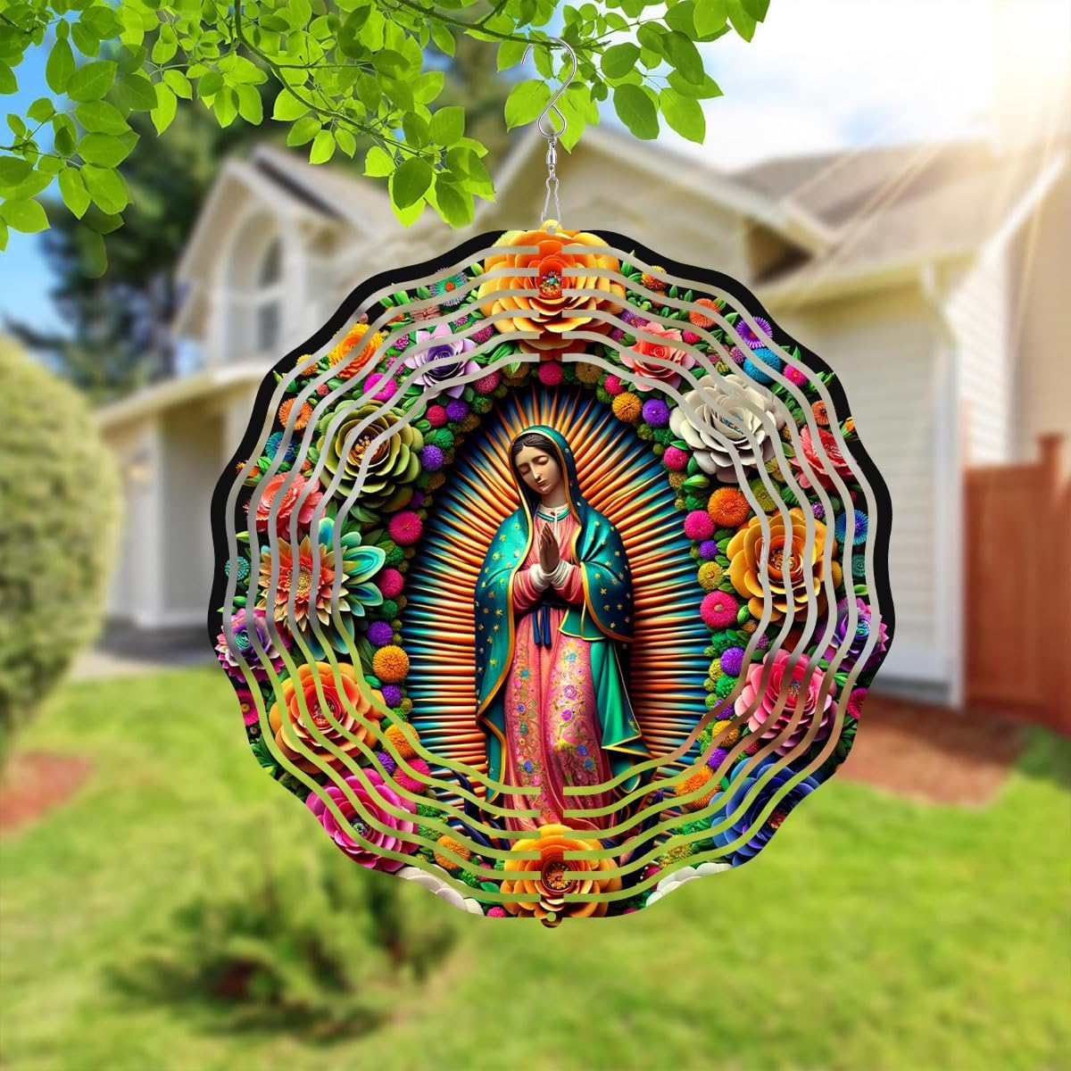 Virgin Mary Wind Spinner, Metal Wind Spinners Outdoor/Indoor,Virgin Mary Hanging Garden Decor for Outside, Stainless Wind Spinners for Yard and Garden 10 inch 3D (25.76X25 CM)