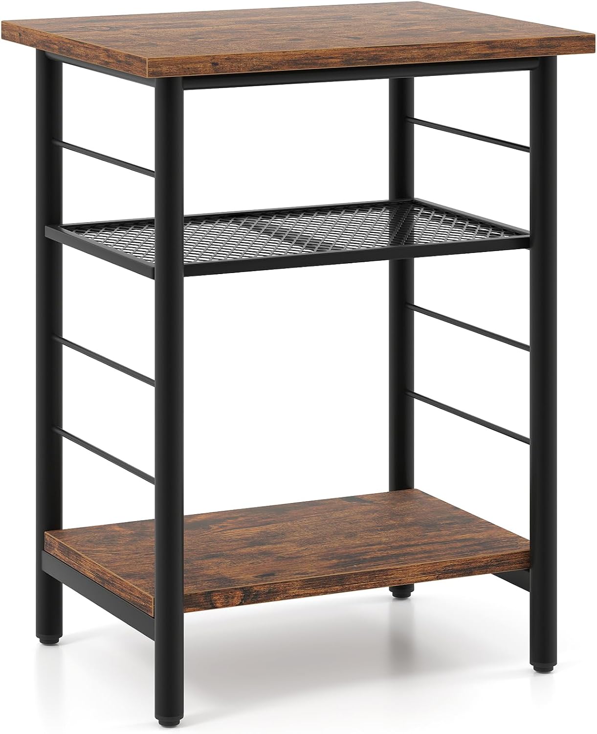 Giantex 3-Tier Side Table with Adjustable Mesh Shelf, Industrial Nightstand, Small End Table Stand for Living Room, Bedroom, Office, 12" D x 15" W x 20" H