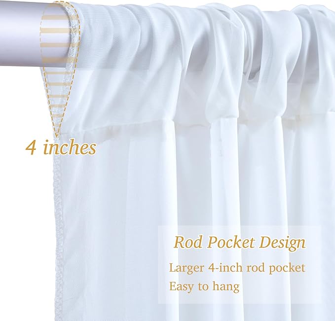 10x10ft White Sheer Backdrop Curtain with Lights String for Wedding, Fairy Light Up Curtain Backdrops for Baby Shower, Chiffon Photo Backdrop Drapes for Birthday Party Photo Shoot (5 x 10ft,2 Panels)