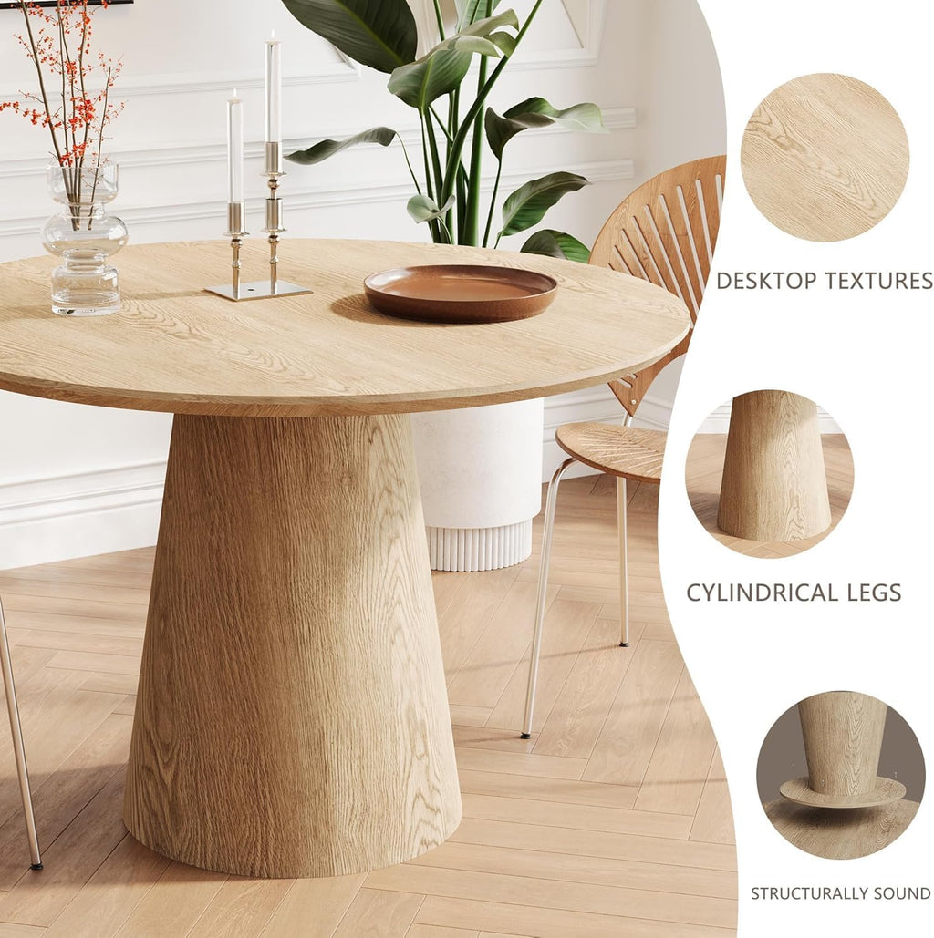 43 Inch Round Dining Table for 4-6 Person,Rustic Circle Kitchen Table with MDF Finish Tabletop and Wood Strip Columns Base for Kitchen Dining Room（Wood）