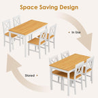 DlandHome 5 Piece Dining Table Set, Wood Kitchen Table with 4 Chairs for Dining Room, Apartment, Breakfast Nook, Solid Wood Farmhouse Dinner Table Set, Natural White