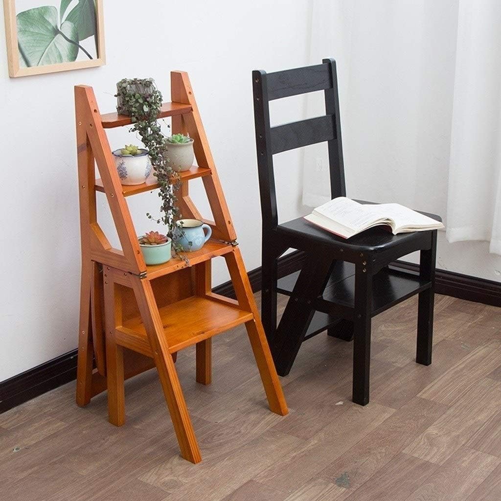 Convertible Ladder Chair, Multifunction Wood Ladder Stool Innovative Step Stool Transforming Folding Fold Up Ladder Kitchen Office Library Steps, White