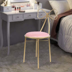 Velvet Vanity Chairs, Metal Cute Butterfly Stool Chair Dresser Makeup Chairs Stool with Pink Velvet Cushion and Bow Knot Backrest for Girl Bedroom, Living Room (Light Pink)