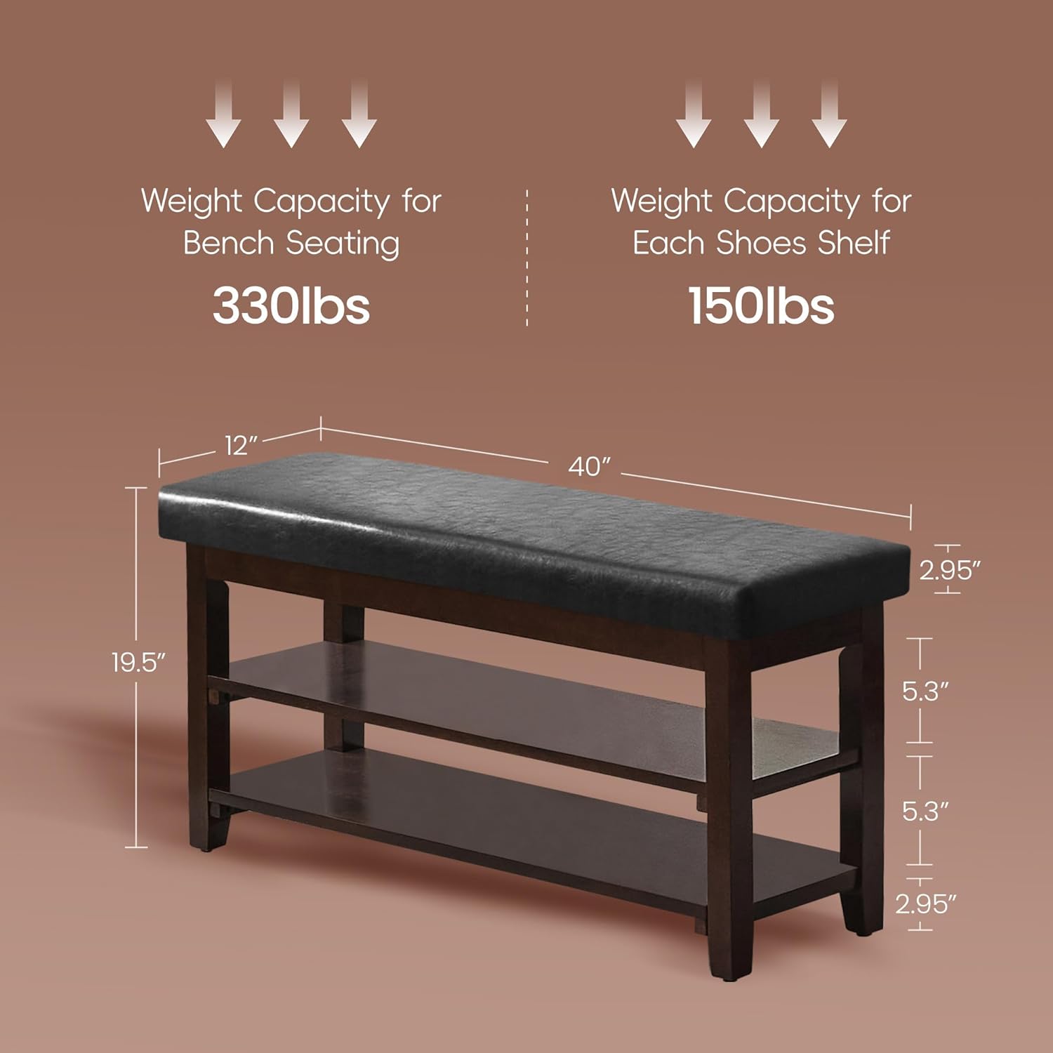40" Shoe Bench with Leather Cushion, 2-Tier Shoe Rack Entryway Bench, Wood Bench for Front Door Entrance, Mudroom, Hallway, Wooden Shoe Shelves, Shoe Organizer, Shoe Storage, Black