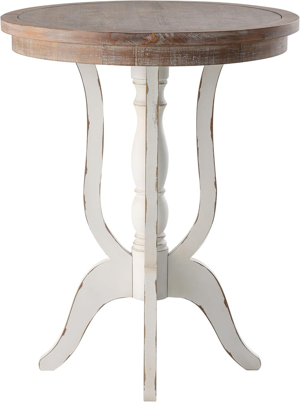 Farmhouse Accent End Table, Rustic Side Table with Natural Top for Family, Dining or Living Room, Handcrafted Finish, White