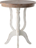 Farmhouse Accent End Table, Rustic Side Table with Natural Top for Family, Dining or Living Room, Handcrafted Finish, White