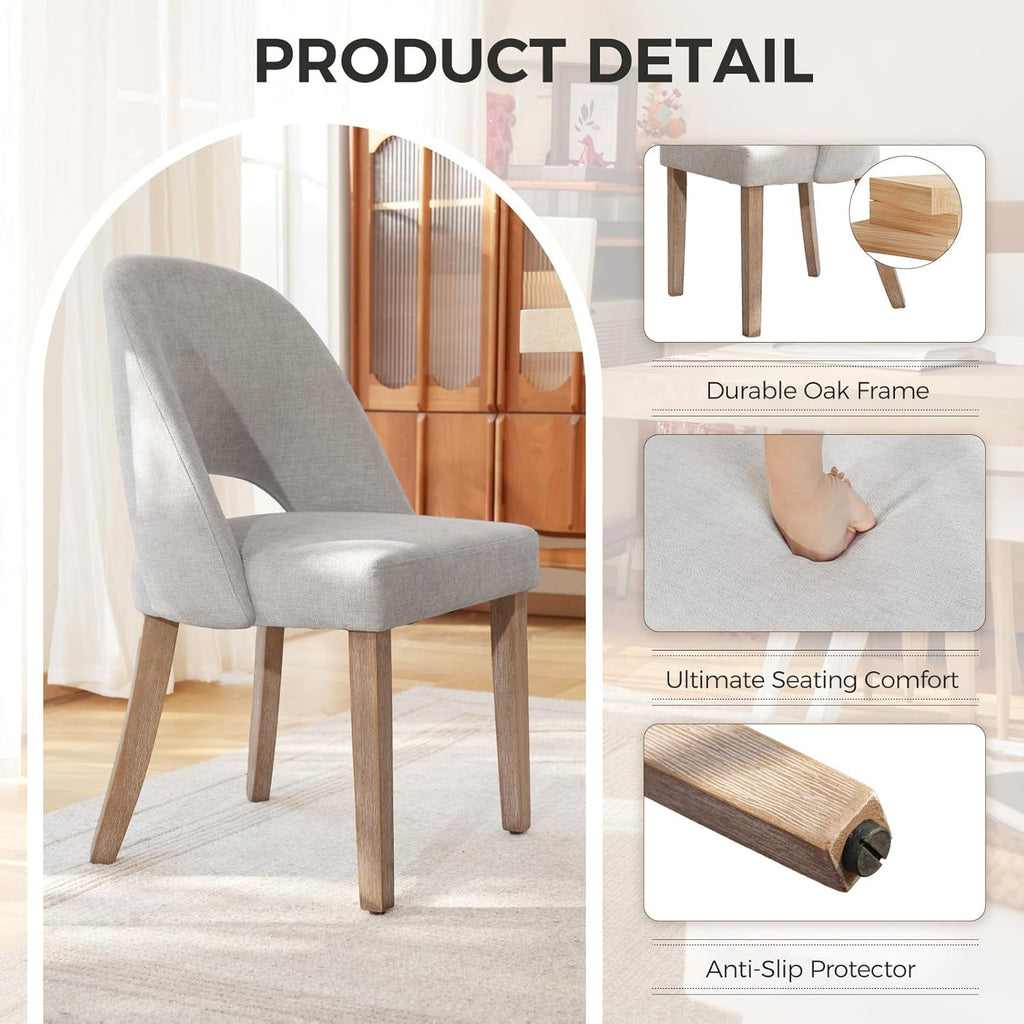 Wooden Dining Chairs Set of 6, Upholstered Modern Chenille Dining Room Chair Kitchen Chairs, Comfy Farmhouse Dinner Chair for Kitchen Dining Room, Grey