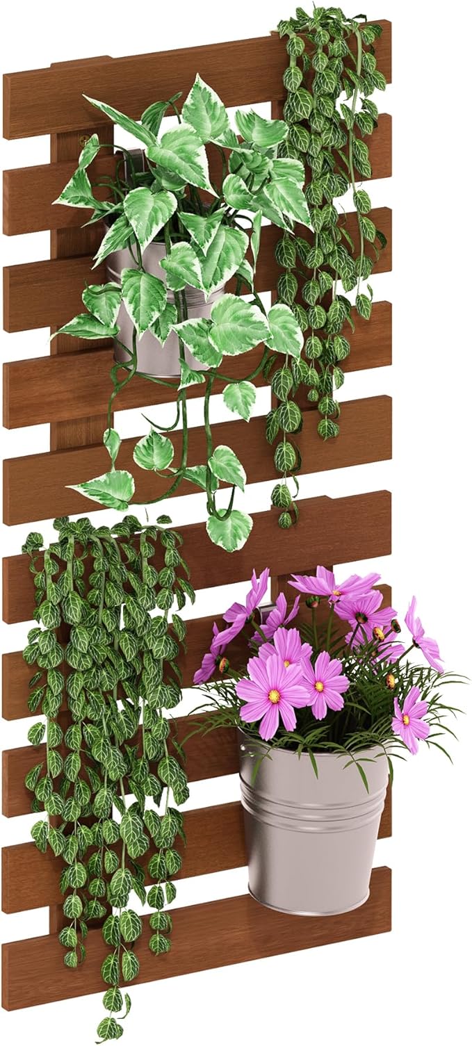 Furinno TIOMAN Outdoor Vertical Wall Planter, Set of 2 Wooden Hanging Planters, for Indoor, Outdoor Plants, Balcony, Patio, Natural