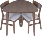 P PURLOVE Modern 3 Piece Table Set, Triangular Table and 2 Curved Wood Chairs for Living Room, Dining Room, Kitchen, Small Space, Minimalist Space-Saving (Brown and Grey)