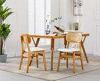Shunzhi Rattan Dining Chairs Set of 6 Farmhouse White PU Leather Dining Room Chairs with Cane Back Mid Century Modern Kitchen Chairs Wooden Upholstered Boho Side Chair for Restaurant