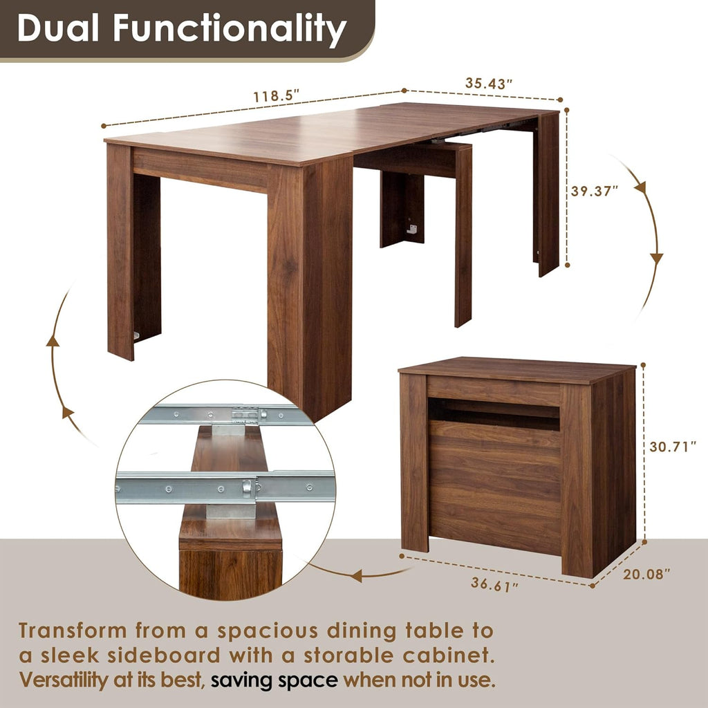 20"-118" Extendable Dining Table for 2-12 People, Modern Modular Extension Table, Space-Saving Extra Long Folding Dining Table, Multifunctional Conference Meeting Table, Walnut