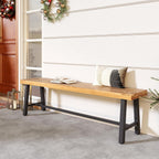 Byroce 63” Acacia Wood Entryway Bench, Rustic Dining Bench with 3-Person Thickened Seat & 800 LBS Heavy-Duty Metal Frame, Farmhouse Indoor Shoe Bench Seat for Hallway, Bedroom & Living Room (1)