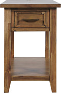 Jofran Acacia Wood USB Charging End Table with Storage, Transitional Side Table for Living Room Bedroom, Rustic Accent Table, Wire Brush Brown