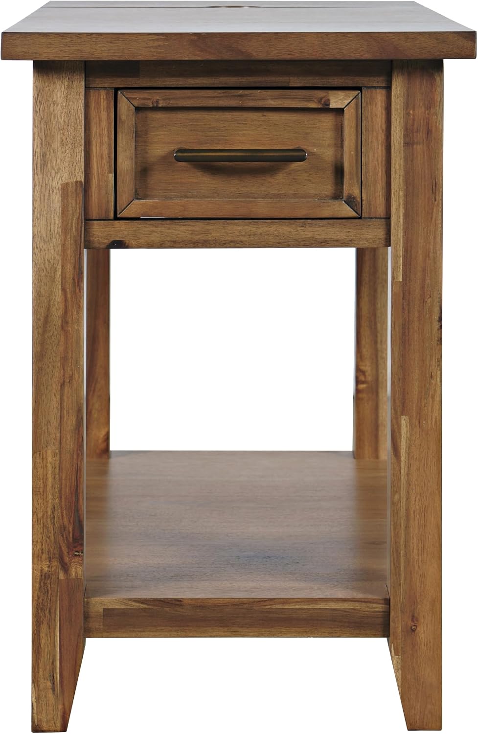 Jofran Acacia Wood USB Charging End Table with Storage, Transitional Side Table for Living Room Bedroom, Rustic Accent Table, Wire Brush Brown
