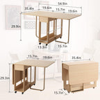 Folding Dining Chairs and Table Set, Space-Saving Dining Table and 2 Padded Steel Frame Folding Chairs(Wood), Drop Leaf Dining Table with Extra Large Storage Space and 2 Drawers