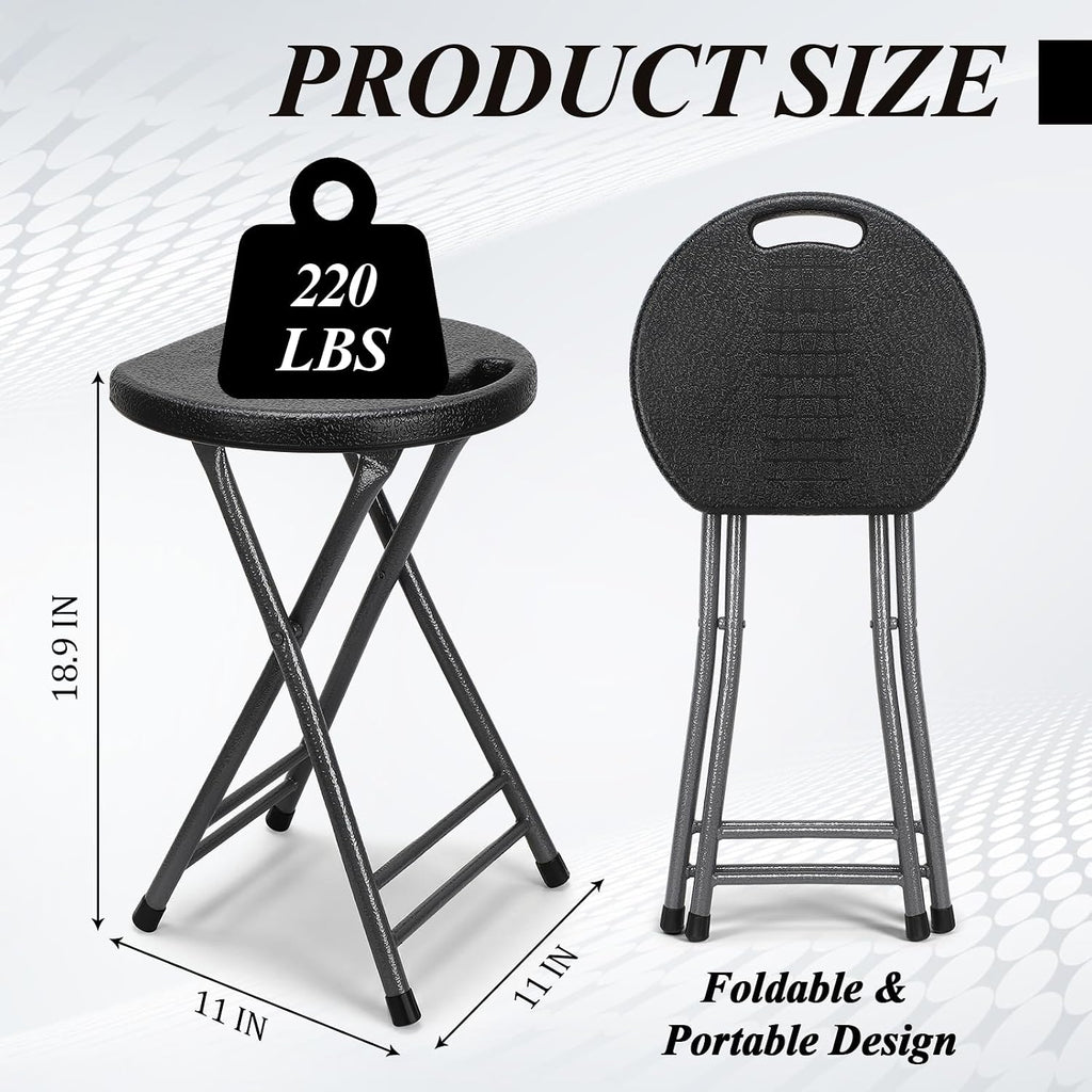Novabright 6 Pack Portable Folding Stool with Handle, Sturdy Round Collapsible Chair, 18.9 Inch Thickened Steel Frame, Indoor and Outdoor Seating for Adults, Black