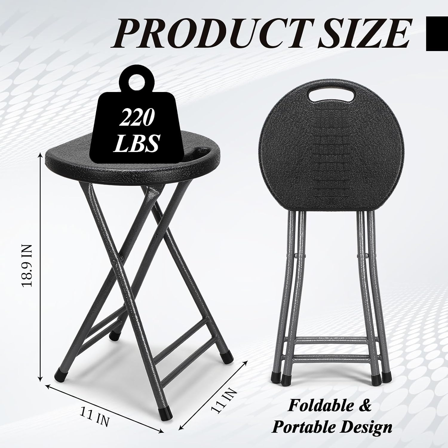 Novabright 6 Pack Portable Folding Stool with Handle, Sturdy Round Collapsible Chair, 18.9 Inch Thickened Steel Frame, Indoor and Outdoor Seating for Adults, Black