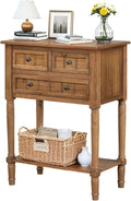 LKTART Small Solid Wood Sofa Table,Console Table with Drawers and Bottom Shelf, Entryway Hallway Foyer Entry Table for Living Room(23.7" Natural)