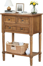LKTART Small Solid Wood Sofa Table,Console Table with Drawers and Bottom Shelf, Entryway Hallway Foyer Entry Table for Living Room(23.7" Natural)