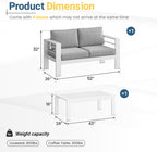 Solaste Aluminum Patio Furniture Set for All Weather, Oversized Metal Outdoor Furniture Set with 27.5" Deep Seating and 3.2" Wide Armrest, Outdoor Patio Sofa with 10" Back Suport Cushion, Light Grey
