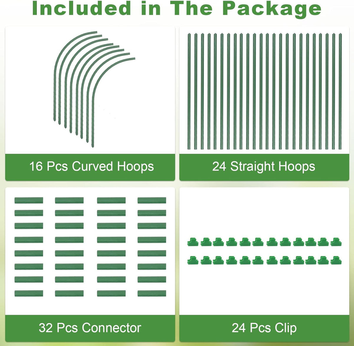 8 Sets 41.3"x31.5" Garden Hoops for Raised Beds, Greenhouse Hoops Grow Tunnel Durable Removable Row Cover Hoops for Garden Netting DIY Kits with 24 Clips