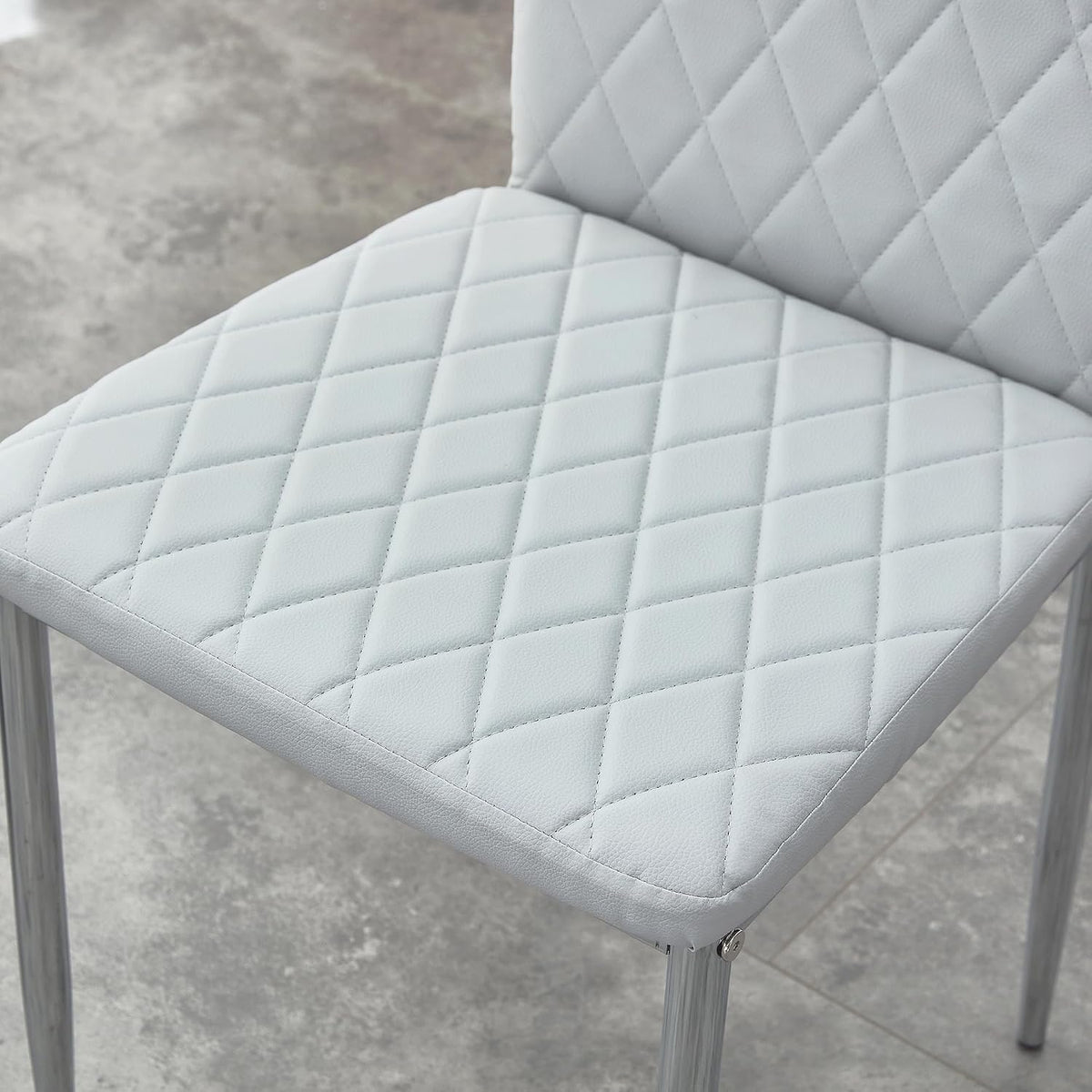 Dining Chairs Set of 6, Gray PU Leather, High Back, Silver Legs | Modern upholstered high-back kitchen chairs with padded seats for dining rooms, restaurants, apartments