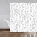 Punkray Grey and White Striped Polyester Shower Curtain for Bathroom with Hooks, Waterproof Bath Accessories Hotel Style - Machine Washable 84 x 72